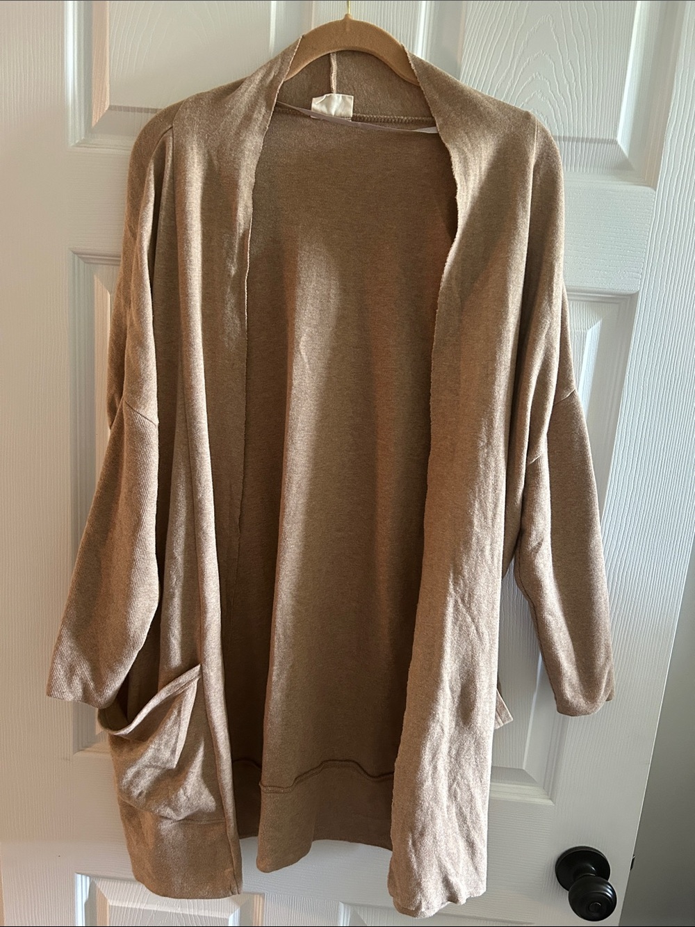 Classic Open-Front Women’s Cardigan Sweater in Light Brown